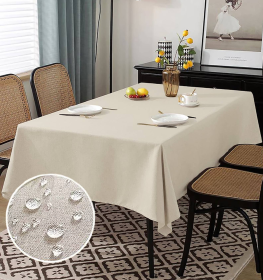 Ivory PEVA Vinyl Tablecloth With Flannel Backing Table Cover