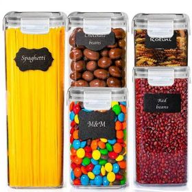 Kitchen Variety Set of 5 Pantry Organization Canisters with Lids, Marker and Labels Included