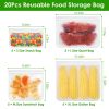 20Pcs Reusable Food Storage Bags 5 Sandwich Snack Gallon Quart Bag Leakproof BPA Free Food Container Freezer Safe Lunch Bag